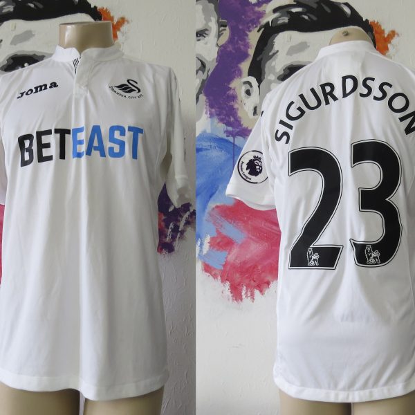 Match worn SWANSEA City 2016 2017 EPL home shirt Sigurdsson 23 dirty