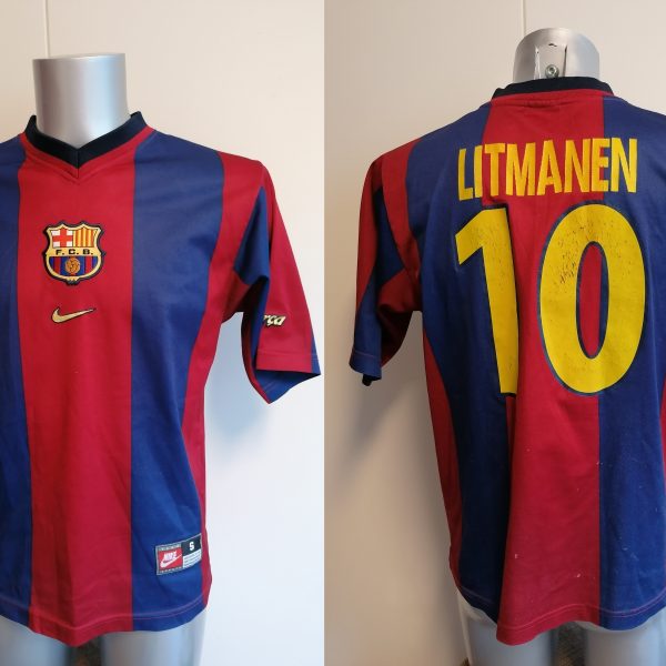 Vintage Barcelona 1998-00 home shirt Nike football top Litmanen 10 size S (1)