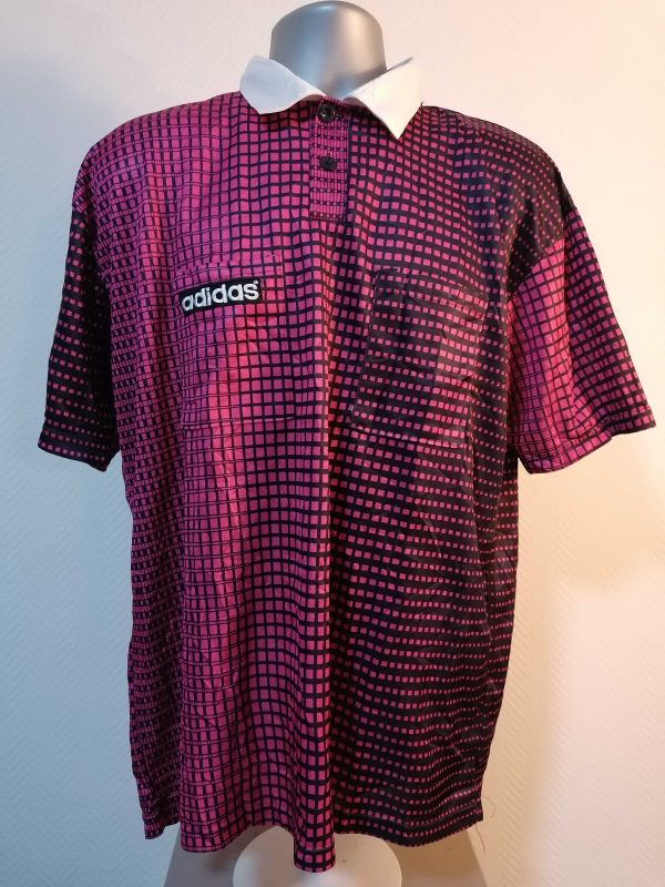 Vintage pink check adidas 1995 referee shirt size L design as as worn at CL 95 final Craciunescu (1)